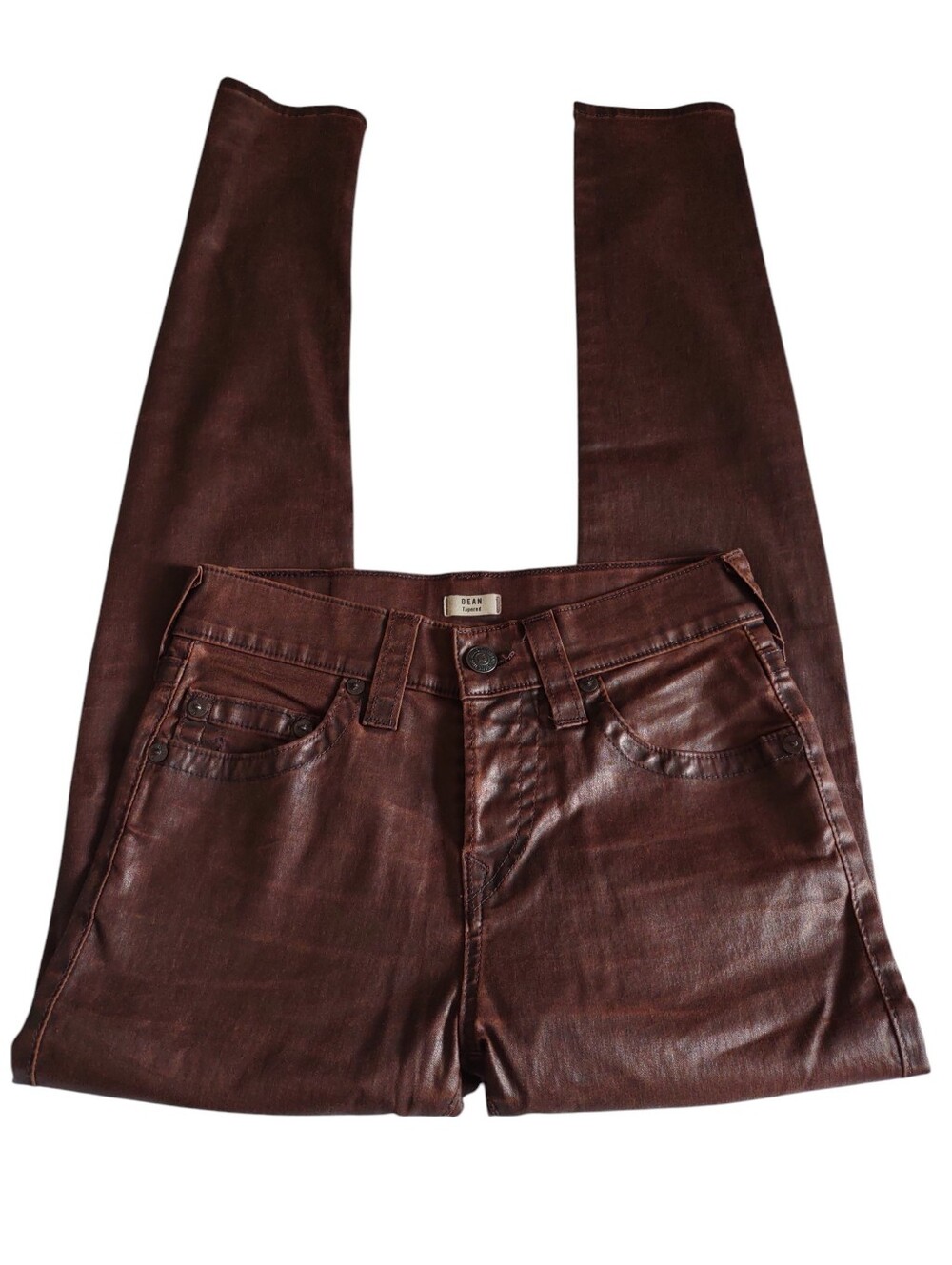 True Religion 28 Dean Tapered Brown Button Fly Coated Jeans